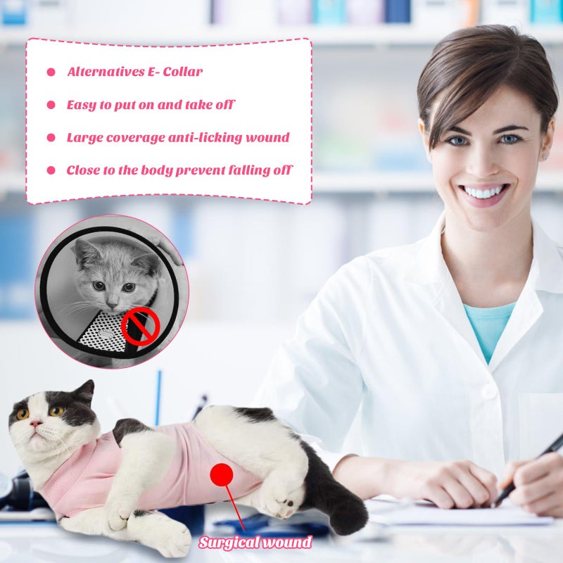 Coppthinktu Cat Recovery Suit for Abdominal Wounds or Skin Diseases, Cat Onesie for Cats After Surgery Female Kitten Recovery Suit, Breathable E-Collar Alternative for Cats After Spay Anti Licking Wounds - Image 2